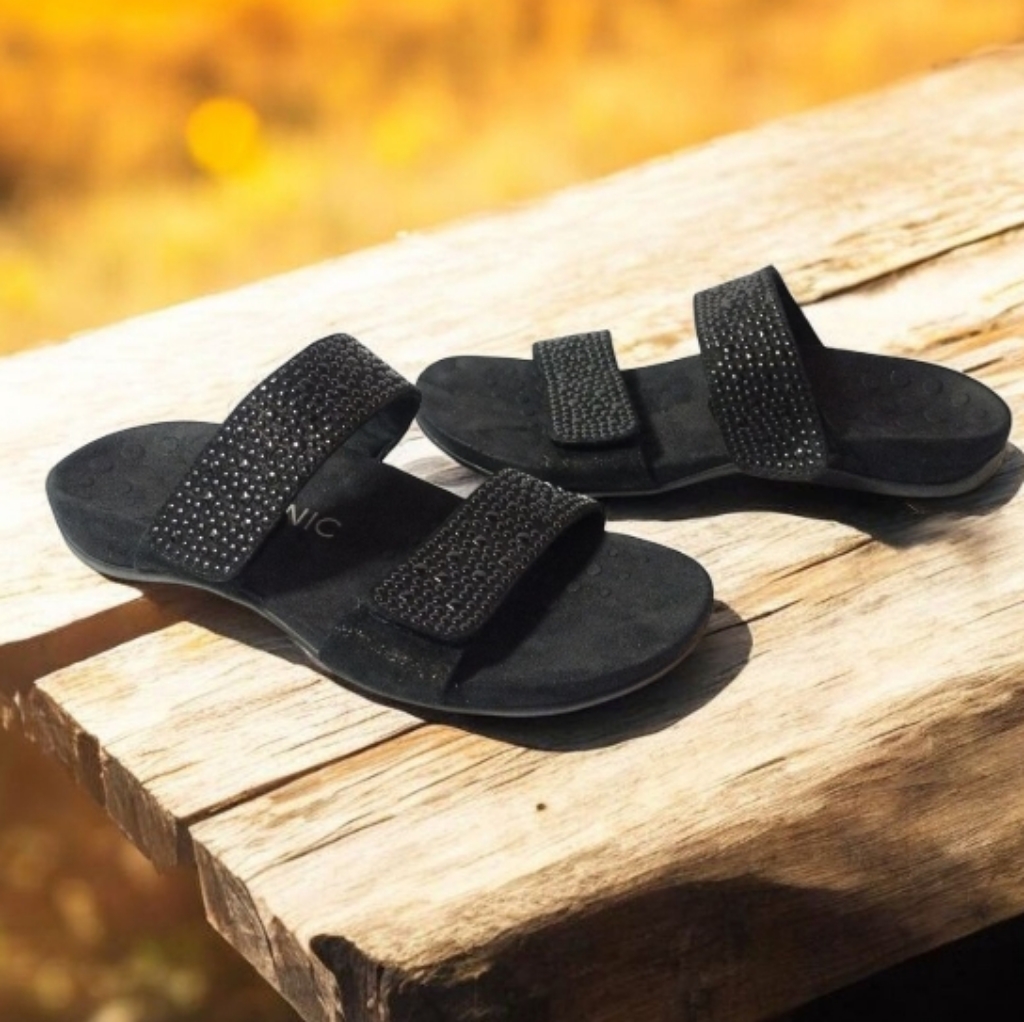 Vionic Orthaheel Samoa Double Strap Slide Sandals Size 8 Black